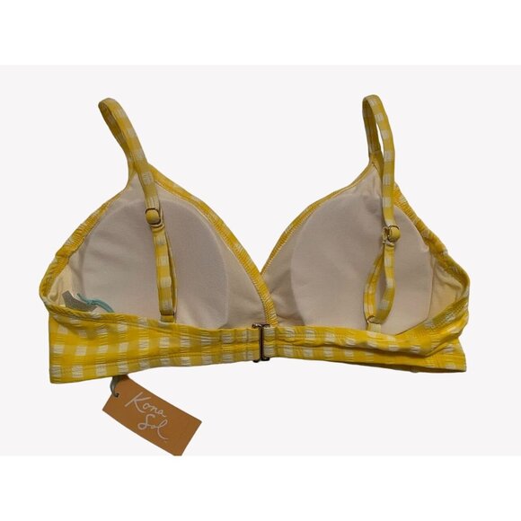 New With Tags Kona Sol Yellow White Gingham Bikini Top L 12-14 Adjustable Straps - Picture 4 of 11